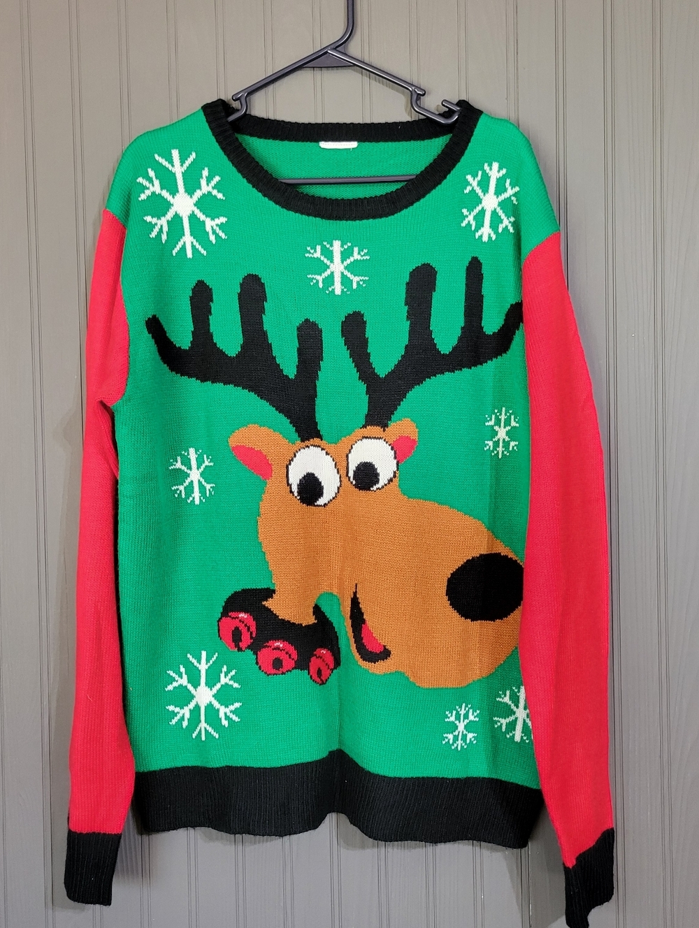 Forum Novelties Reindeer Ugly Christmas Sweater Knit Pullover Green Red Men's XL